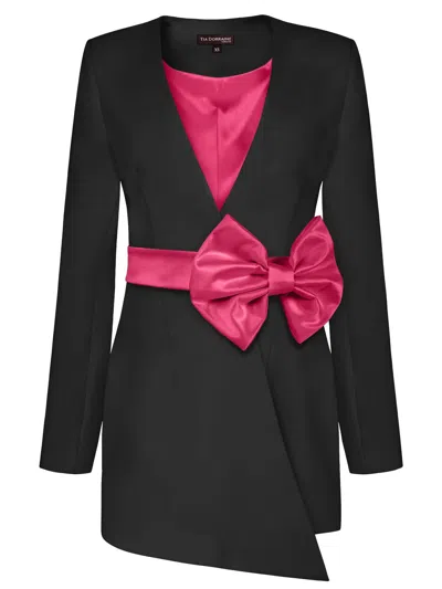 Tia Dorraine Women's Black / Pink Black Pearl Blazer With Pink Satin Bow Belt In Multi
