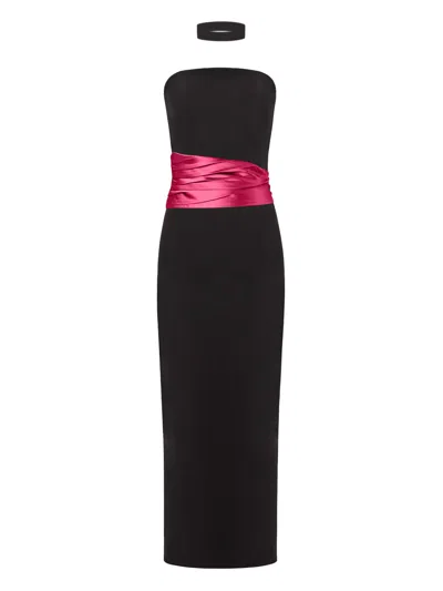 Tia Dorraine Women's Black / Pink Kiss Me Fitted Bustier Midi Dress With Satin Belt - Black & Pink In Multi