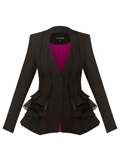 Tia Dorraine Women's Black / Pink / Purple Mon Chèri Ruffled Blazer In Black/pink/purple