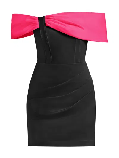 Tia Dorraine Women's Black / Pink Signature Of The Sun Satin Mini Dress - Black & Pink