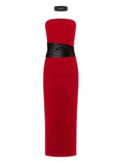 Tia Dorraine Women's Black / Red Kiss Me Fitted Bustier Midi Dress With Satin Belt - Red & Black In Multi