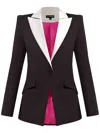 TIA DORRAINE WOMEN'S BLACK / WHITE ILLUSION CLASSIC TAILORED BLAZER, BLACK & WHITE