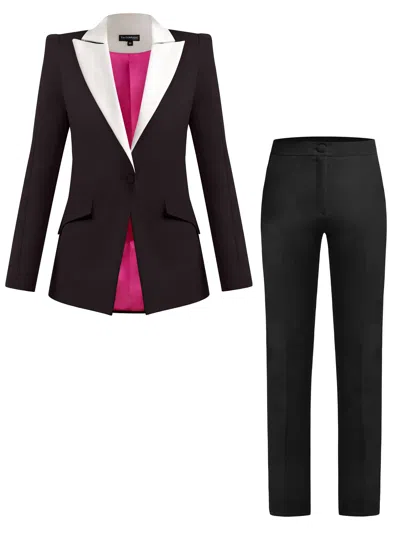 Tia Dorraine Black / White Illusion Classic Tailored Suit, Black & White In Black/white