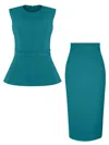 Tia Dorraine Green / Blue Sleeveless Top & Pencil Midi Skirt Set - Turquoise In Blue/green