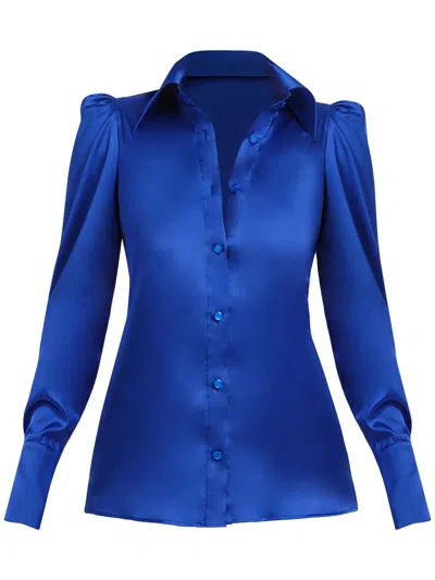 Tia Dorraine Women's Blue Royal Azure Fitted Satin Shirt