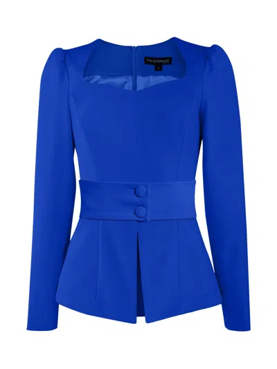 Tia Dorraine Women's Fitted Sweetheart Blouse - Azure Blue