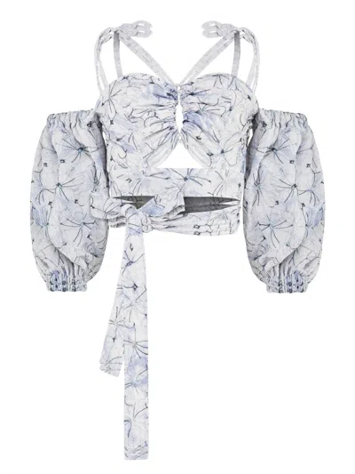Tia Dorraine Women's Blue / White Self-tie Crop Top In Georgette