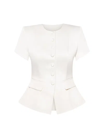 Tia Dorraine Women's Button Up Short Sleeves Blazer - Pearl White In Gray