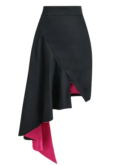 Tia Dorraine Women's Corporate Elegance Black Asymmetric Midi Skirt