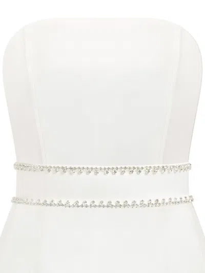 Tia Dorraine Women's Crystal-embellished Double Belt - Pearl White