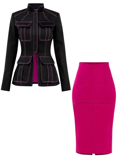 Tia Dorraine Women's Details Matter Blazer & Skirt Set - Black & Pink