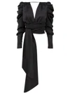 Tia Dorraine Women's Edge Of Desire Open-back Satin Shirt, Black In Black