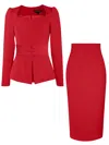 Tia Dorraine Fitted Blouse & Pencil Skirt Set - Fierce Red In Red