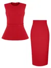 Tia Dorraine Sleeveless Top & Pencil Midi Skirt Set - Fierce Red In Red