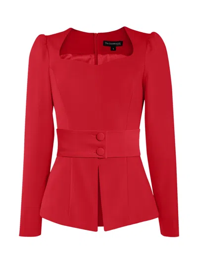 Tia Dorraine Women's Fitted Sweetheart Blouse - Fierce Red