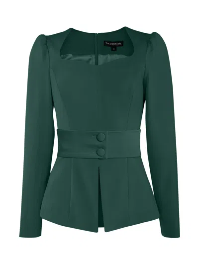 Tia Dorraine Women's Fitted Sweetheart Blouse, Dark Green