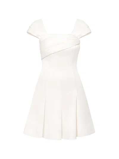 Tia Dorraine Women's Flared Satin Mini Dress With Gathered Bust Overlay - Pearl White