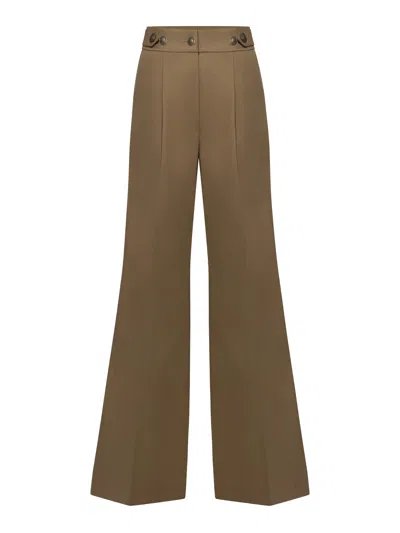 Tia Dorraine Women's Flared Trousers With Adjustable Waist In Linen - Green