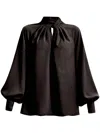 Tia Dorraine Women's Get Down To Business Oversized Satin Blouse, Black In Black