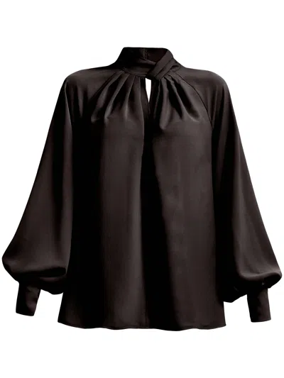 Tia Dorraine Women's Get Down To Business Oversized Satin Blouse Black