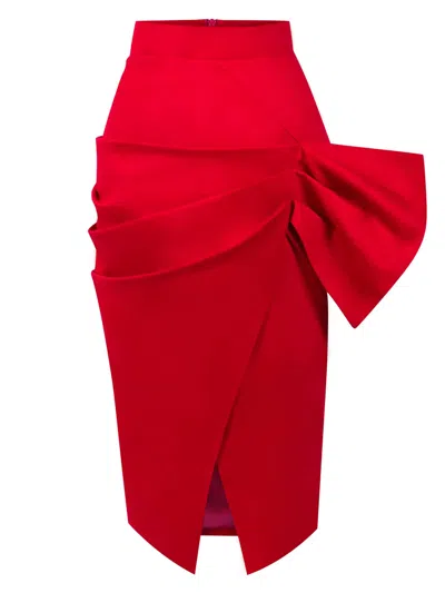 Tia Dorraine Women's Glam Leisure Bodycon Red Midi Skirt