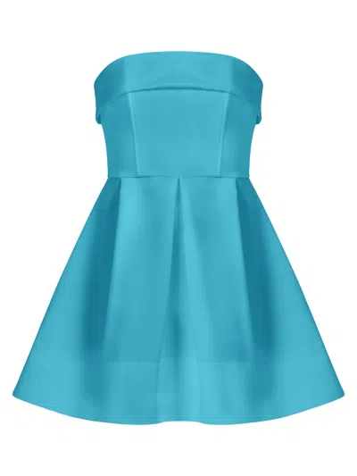 Tia Dorraine Women's Green / Blue Wild Flower Flared Satin Mini Dress - Turquoise