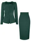 Tia Dorraine Fitted Blouse & Pencil Skirt Set - Dark Green In Green