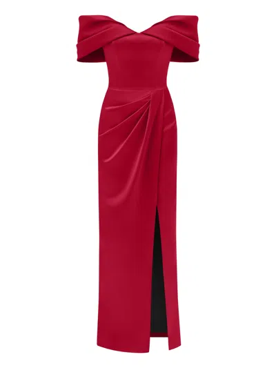 Tia Dorraine Women's Heavenly Kissed Draped Satin Maxi Dress - Fierce Red