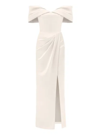 Tia Dorraine Women's Heavenly Kissed Draped Satin Maxi Dress, Pearl White