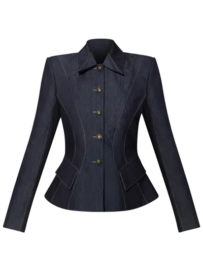 Tia Dorraine Women's Hourglass Denim Blazer Jacket – Dark Blue