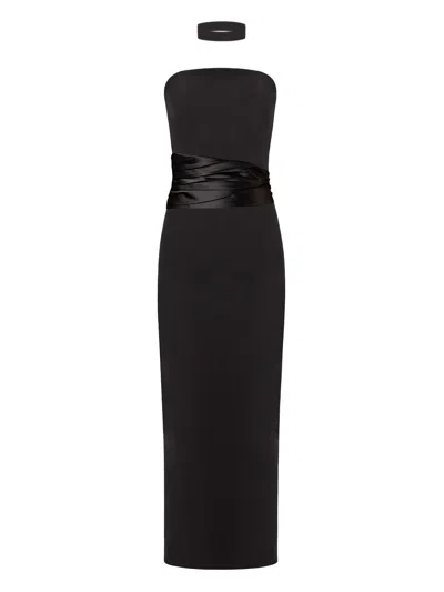 Tia Dorraine Women's Kiss Me Fitted Bustier Midi Dress With Satin Belt - Black