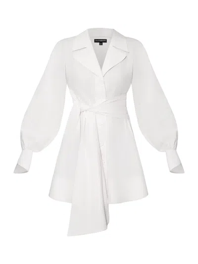 Tia Dorraine Women's Long Sleeve Shirt Dress In Linen - White