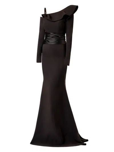 Tia Dorraine Women's Magical Night Evening Dress With Satin Belt - Black