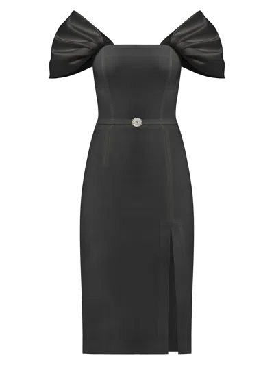 Tia Dorraine Women's Mirage Off-shoulder Midi Dress, Black