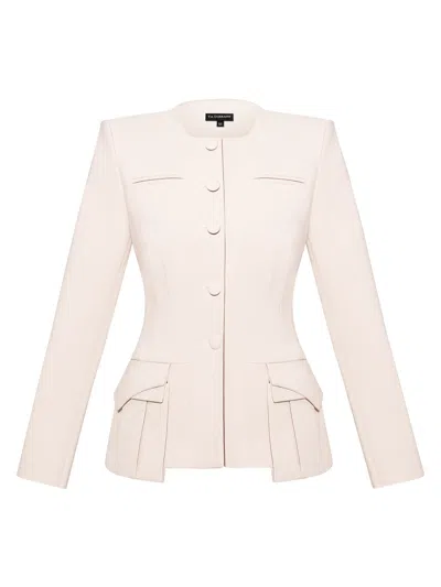 Tia Dorraine Women's Neutrals Button Up Collarless Blazer Jacket In Cotton - Beige