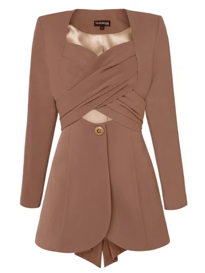 Tia Dorraine Women's Neutrals Sandstorm Cross Wrap Statement Blazer In Brown