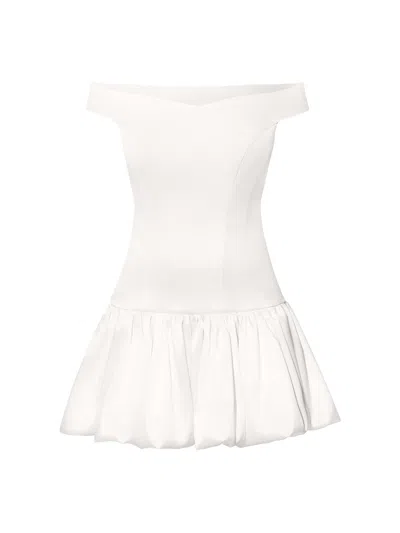 Tia Dorraine Women's Off-shoulders Satin Balloon Dress - Pearl White