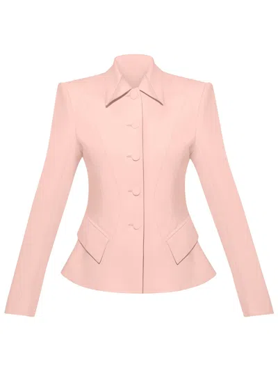 Tia Dorraine Women's Pink Button Up Collarless Blazer Jacket In Cotton