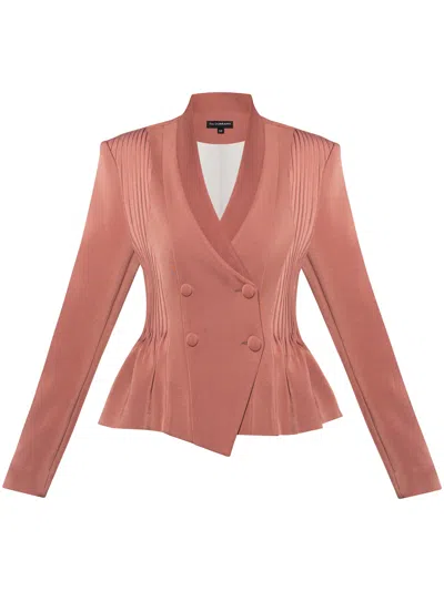 Tia Dorraine Women's Pink Double-breasted Blazer With Pleated Details - Dusty Rose