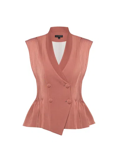 Tia Dorraine Women's Pink Double-breasted Waistcoat With Pleated Details - Dusty Rose