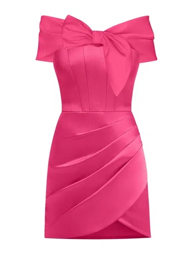 Tia Dorraine Women's Pink / Purple A Touch Of Glamour Off-shoulder Mini Dress - Hot Pink In Pink/purple
