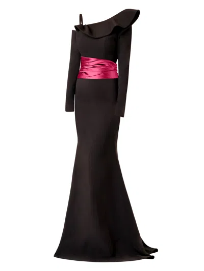 Tia Dorraine Women's Pink / Purple / Black Magical Night Evening Dress With Satin Belt - Black & Pink In Pink/purple/black