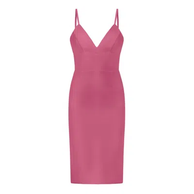 Tia Dorraine Women's Pink / Purple Bold Simplicity V-neckline Midi Dress - Super Pink In Pink/purple