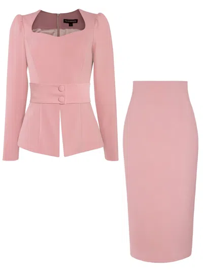 Tia Dorraine Pink / Purple Fitted Blouse & Pencil Skirt Set - Cotton Candy In Pink/purple