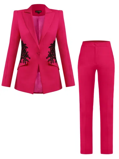 Tia Dorraine Pink / Purple Fantasy Tailored Suit With Embroidery - Pink In Pink/purple
