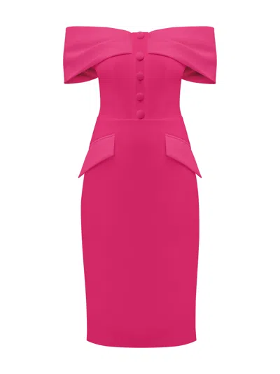 Tia Dorraine Women's Pink / Purple Steel Confidence Off-shoulder Midi Dress - Hot Pink In Pink/purple