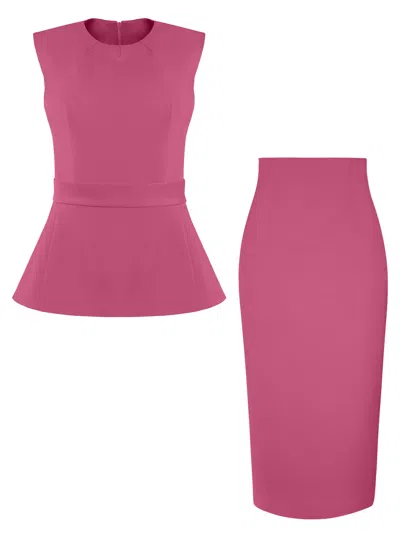 Tia Dorraine Pink / Purple Sleeveless Top & Pencil Midi Skirt Set - Super Pink In Pink/purple