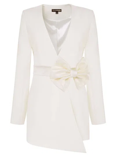 Tia Dorraine Women's Rare Pearl Blazer With Bow Belt - Pearl White