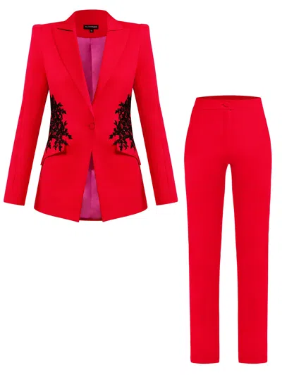 Tia Dorraine Fantasy Tailored Suit With Embroidery - Red