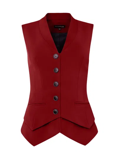 Tia Dorraine Women's Red Fitted Single-breasted Waistcoat, Burgundy